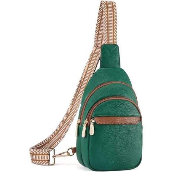 Sling Bag for Women Leather Crossbody Bags Fanny Pack Chest Bag Lichee Green